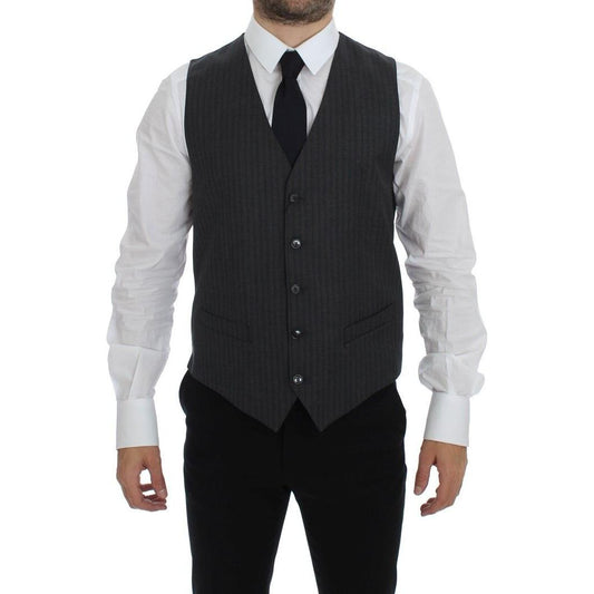 Dolce & Gabbana Gray Striped Wool Single Breasted Vest GSS12007-1