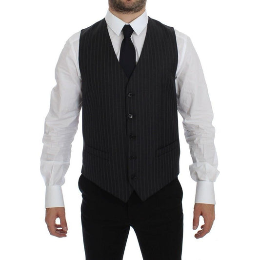 Dolce & Gabbana Gray Striped Wool Logo Vest Gilet Weste GSS12015-1