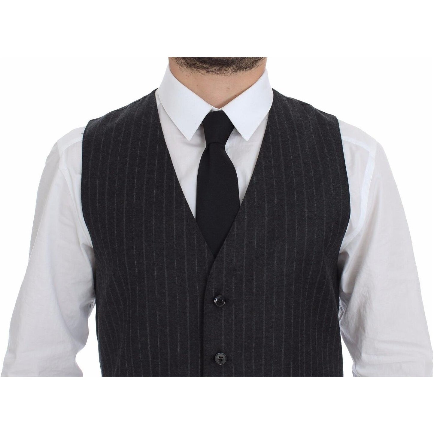 Dolce & Gabbana Gray Striped Wool Logo Vest Gilet Weste GSS12016-1