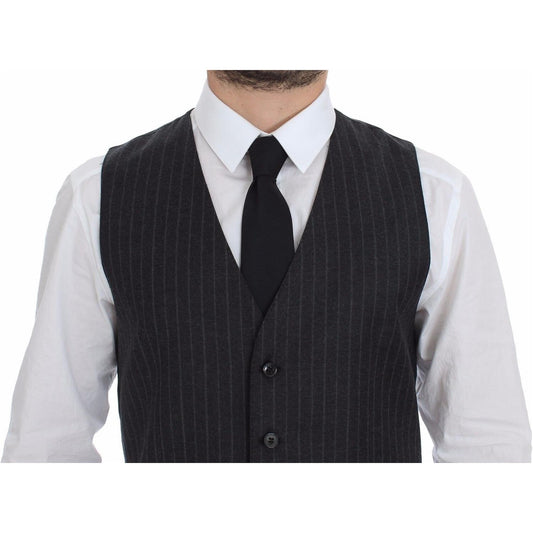 Dolce & Gabbana Gray Striped Wool Logo Vest Gilet Weste GSS12016-1