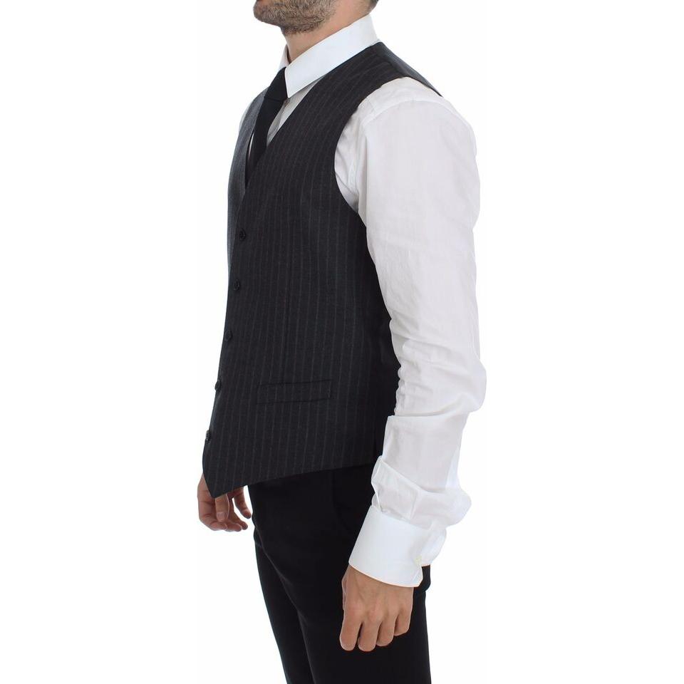 Dolce & Gabbana Gray Striped Wool Logo Vest Gilet Weste GSS12016-1
