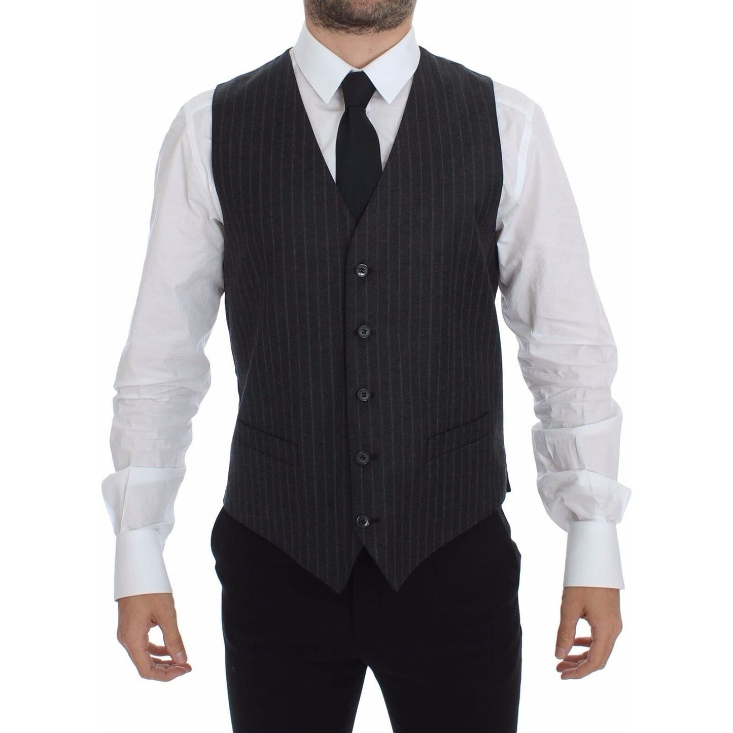 Dolce & Gabbana Gray Striped Wool Logo Vest Gilet Weste GSS12016-1
