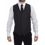 Dolce & Gabbana Gray Striped Wool Logo Vest Gilet Weste GSS12016-1