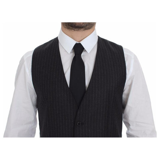 Dolce & Gabbana Gray Striped Wool Logo Vest Gilet Vests GSS12017-1
