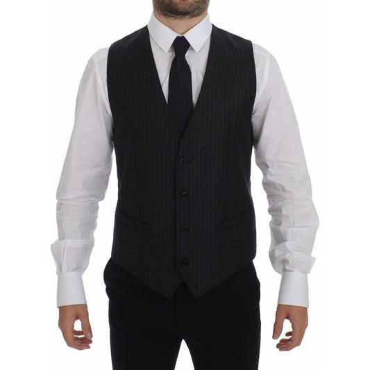 Dolce & Gabbana Gray Striped Wool Logo Vest Gilet Vests GSS12017-1