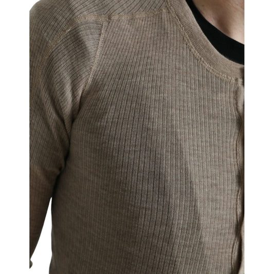 Dolce & Gabbana Henley Pullover Beige Cashmere Sweater TSH84643-46