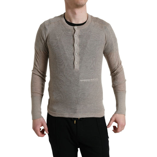Dolce & Gabbana Henley Pullover Beige Cashmere Sweater TSH84643-46