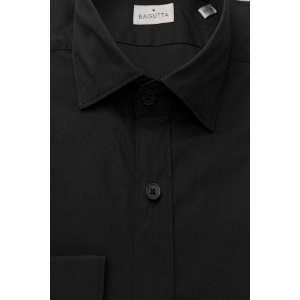 Bagutta Black Cotton Men Shirt with French Collar