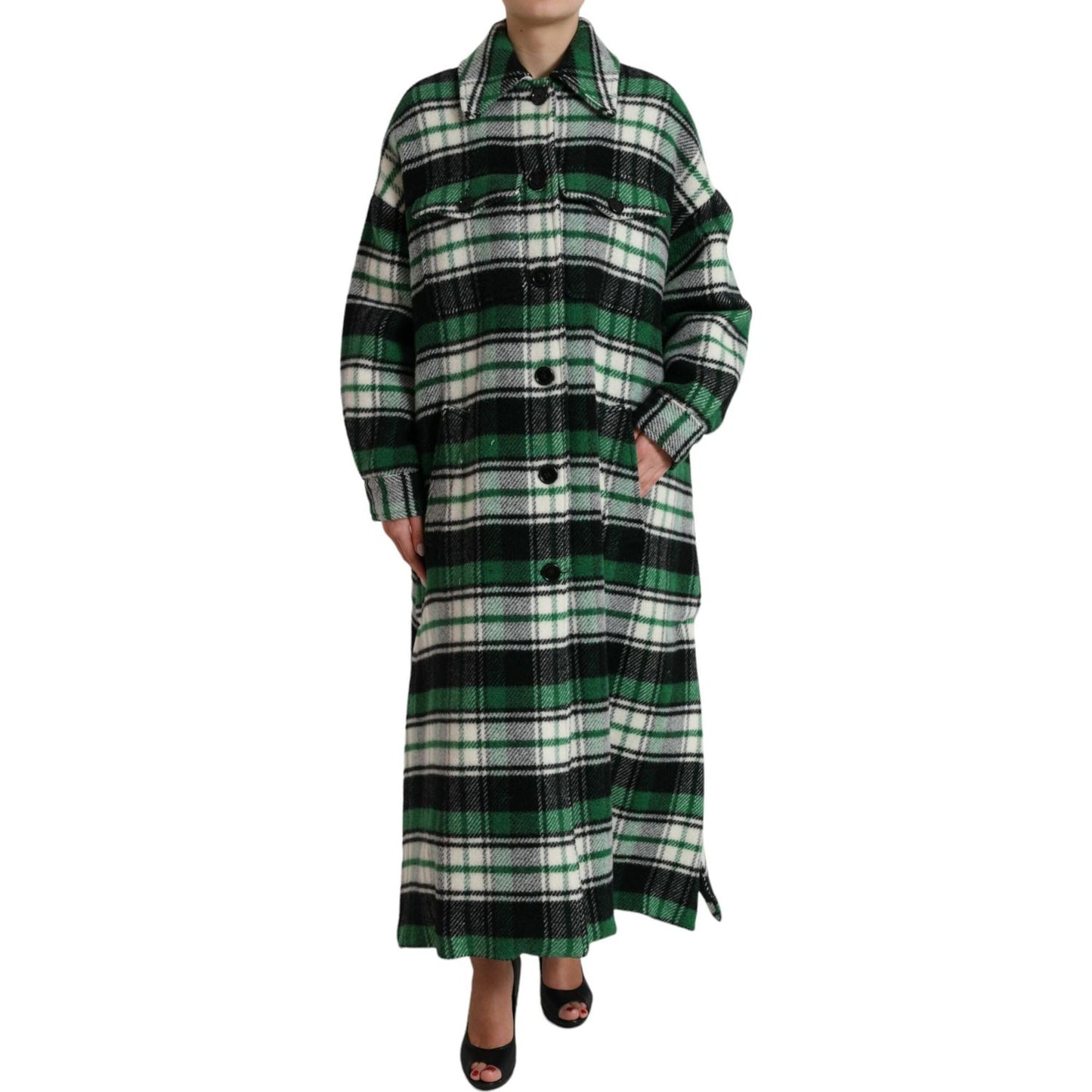 Dolce & Gabbana Green Plaid Long Sleeve Casual Coat Jacket
