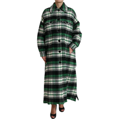 Dolce & Gabbana Green Plaid Long Sleeve Casual Coat Jacket