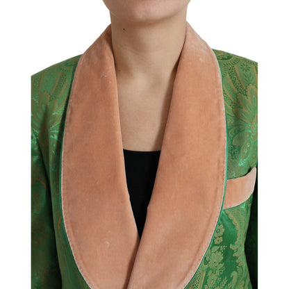 Dolce & Gabbana Green Floral Double Breasted Coat Jacket