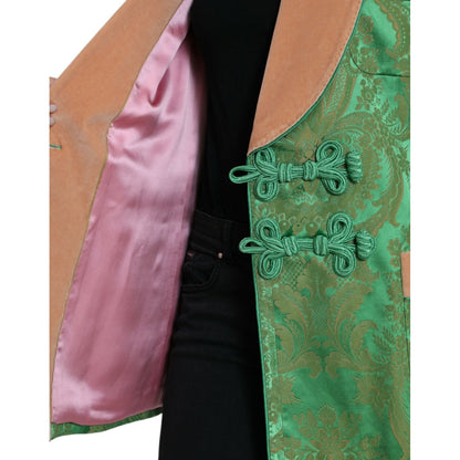 Dolce & Gabbana Green Floral Double Breasted Coat Jacket