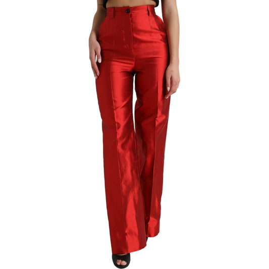 Dolce & Gabbana Red Satin Silk High Waist Wide Leg Pants PAN74971-40