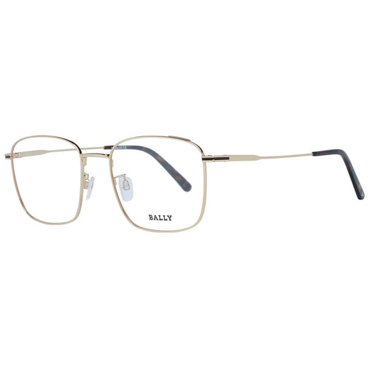 Bally Gold Men Glasses Frame, metal square full-rim with demo lenses, 54 size, stylish eyewear for men, includes branded case.
