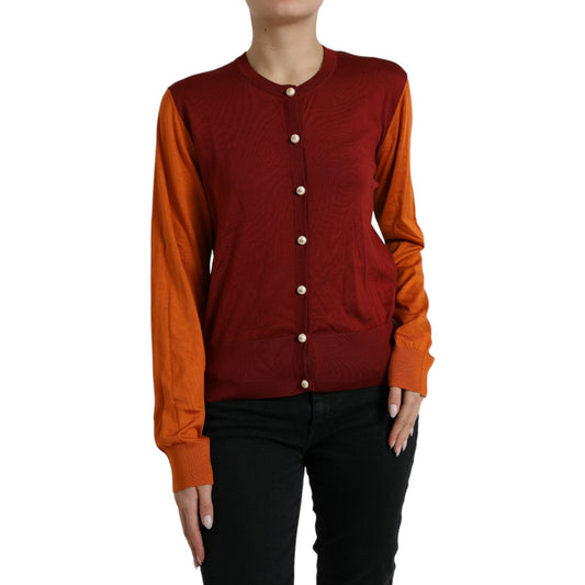 Dolce & Gabbana Multicolor Cardigan Color Block Silk Crewneck Sweater TSH84215-50