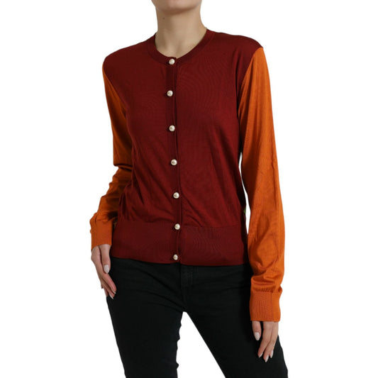 Dolce & Gabbana Multicolor Cardigan Color Block Silk Crewneck Sweater TSH84215-50