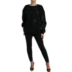 Dolce & Gabbana Black Pullover Floral Logo Applique Sweater TSH84221-40