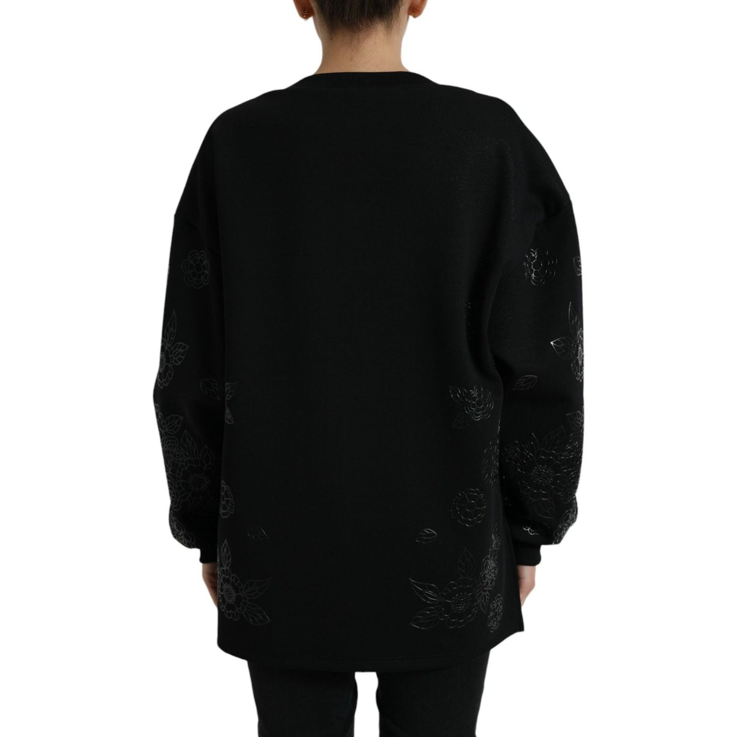 Dolce & Gabbana Black Pullover Floral Logo Applique Sweater TSH84221-40