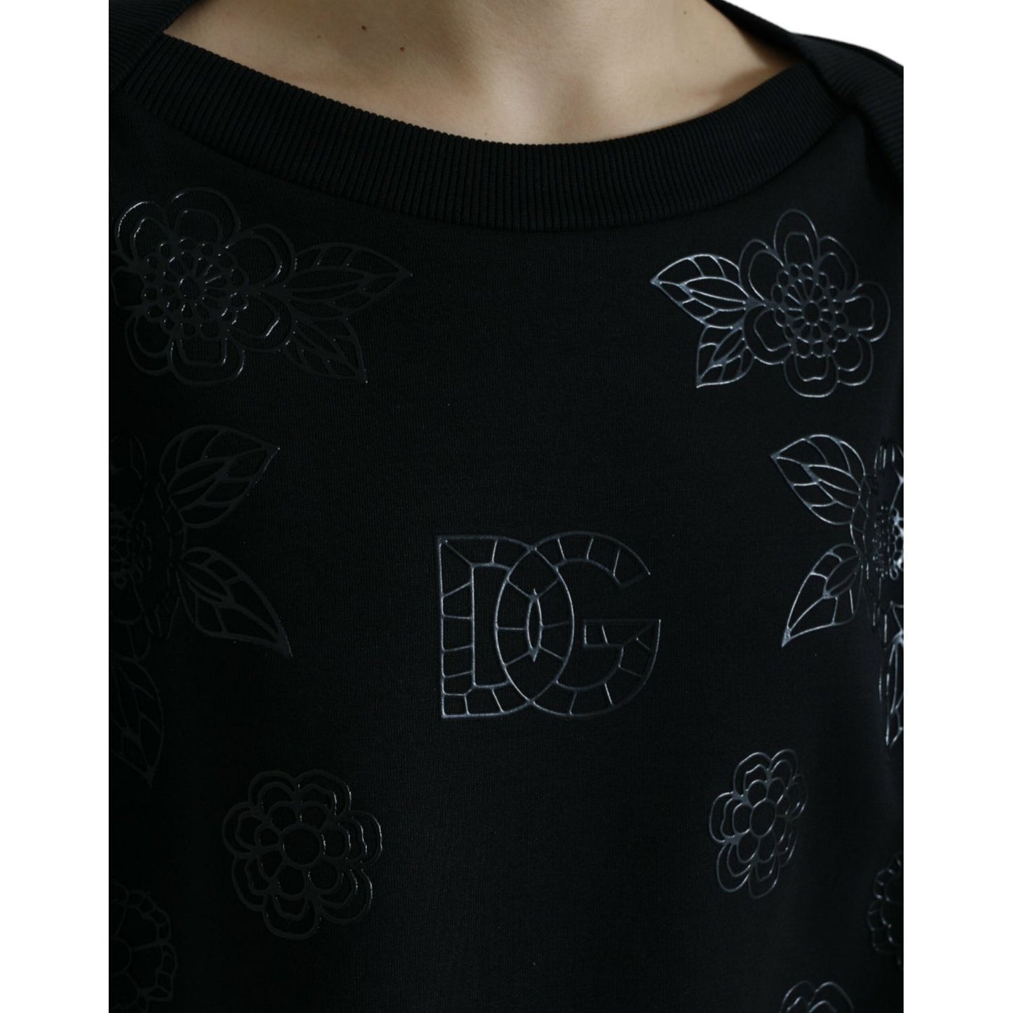 Dolce & Gabbana Black Pullover Floral Logo Applique Sweater TSH84221-40