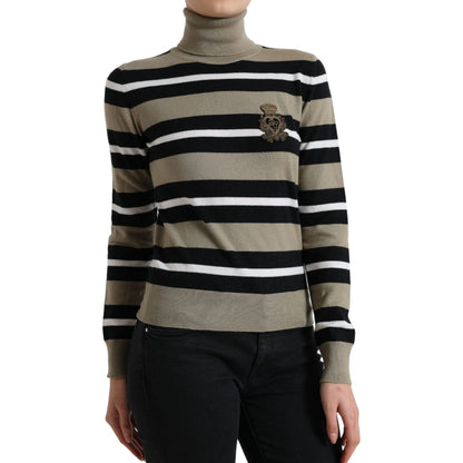 Dolce & Gabbana Multicolor Stripes Logo Turtle Neck Pullover Sweater