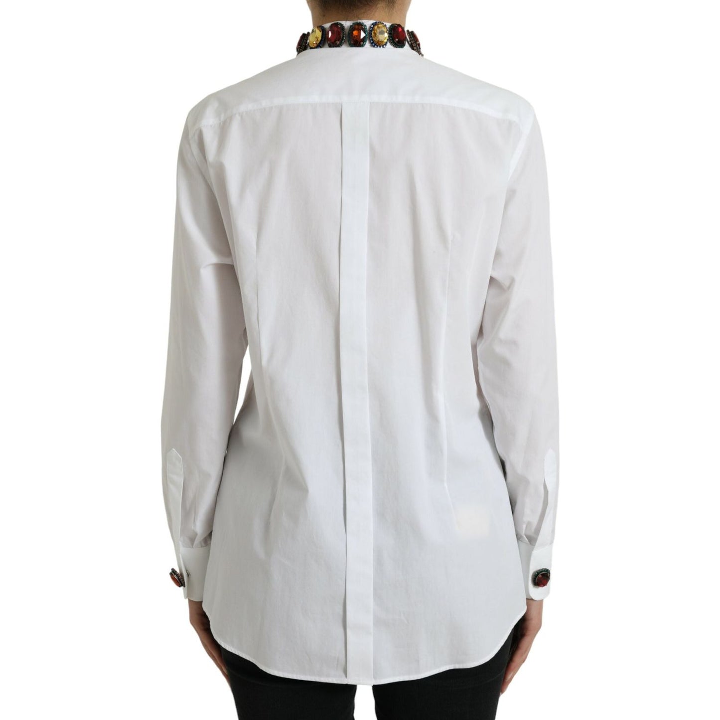 Dolce & Gabbana White Cotton Crystals Embellished Shirt Top