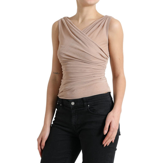Dolce & Gabbana Beige Viscose V-neck Sleeveless Tank Top TSH84254-40