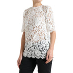 Dolce & Gabbana White Floral Lace Cotton Round Neck Blouse Top TSH84258-40