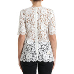 Dolce & Gabbana White Floral Lace Cotton Round Neck Blouse Top TSH84258-40