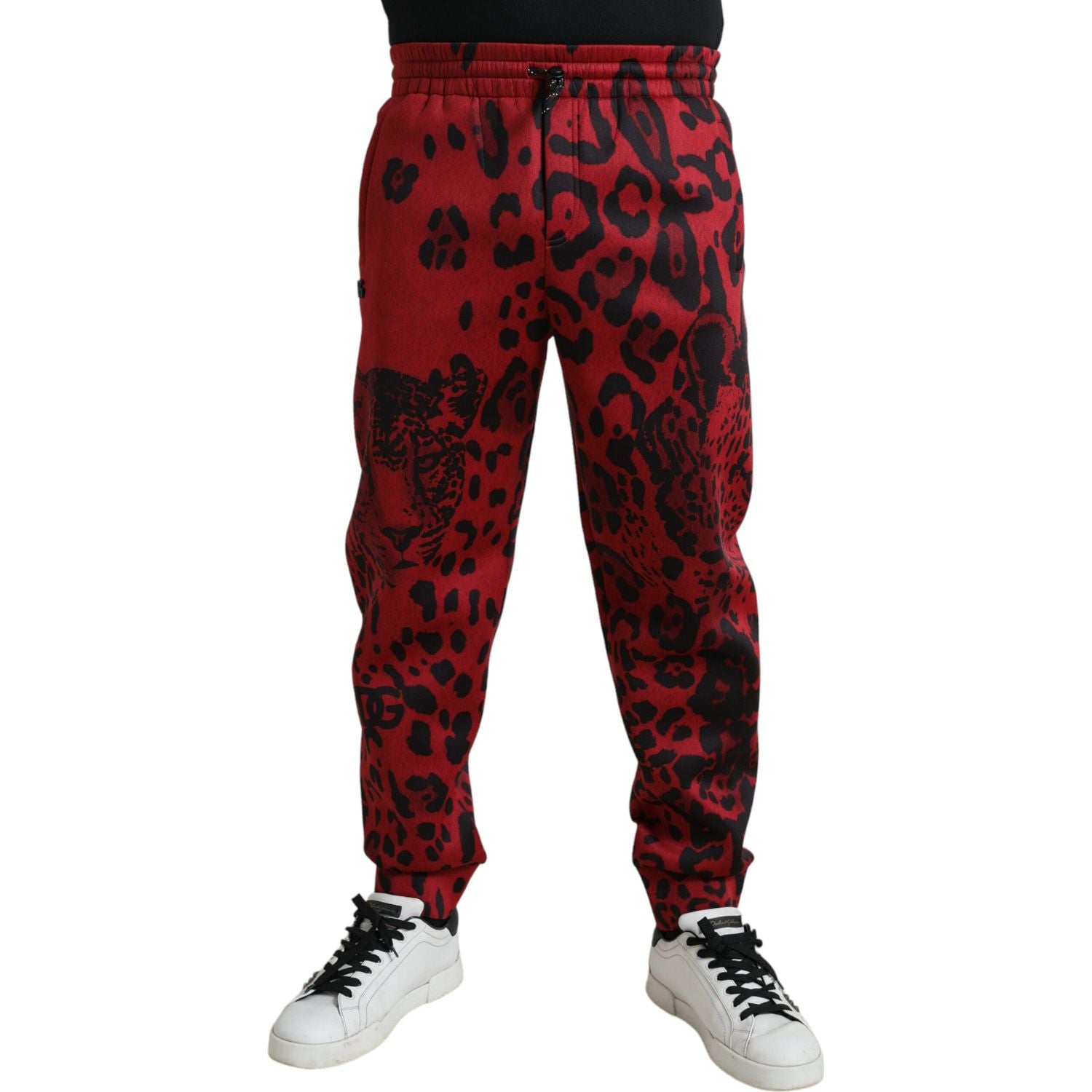 Dolce & Gabbana Red Black Leopard Stretch Jogger Pants
