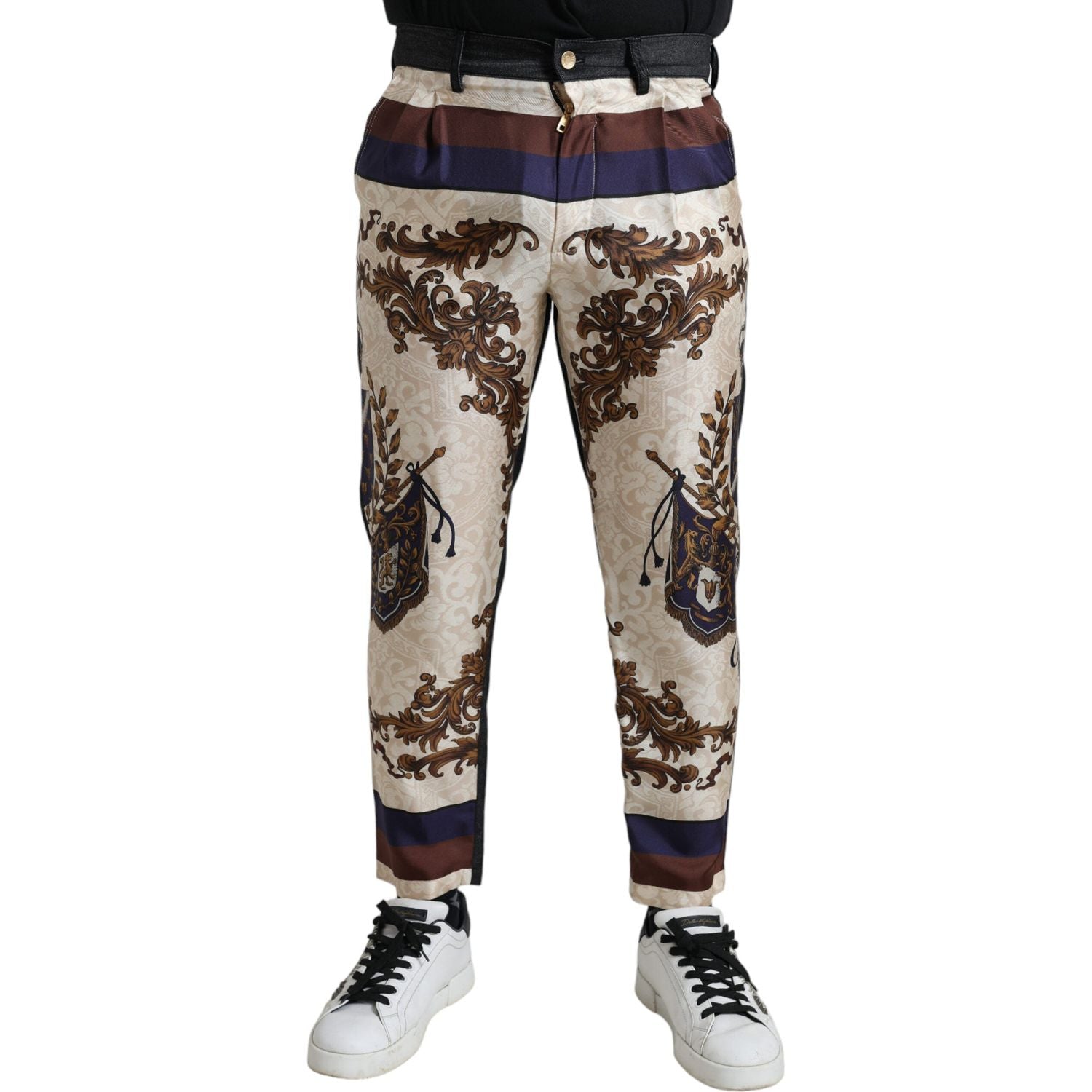 Dolce & Gabbana Multicolor Heraldic Skinny Men Pants