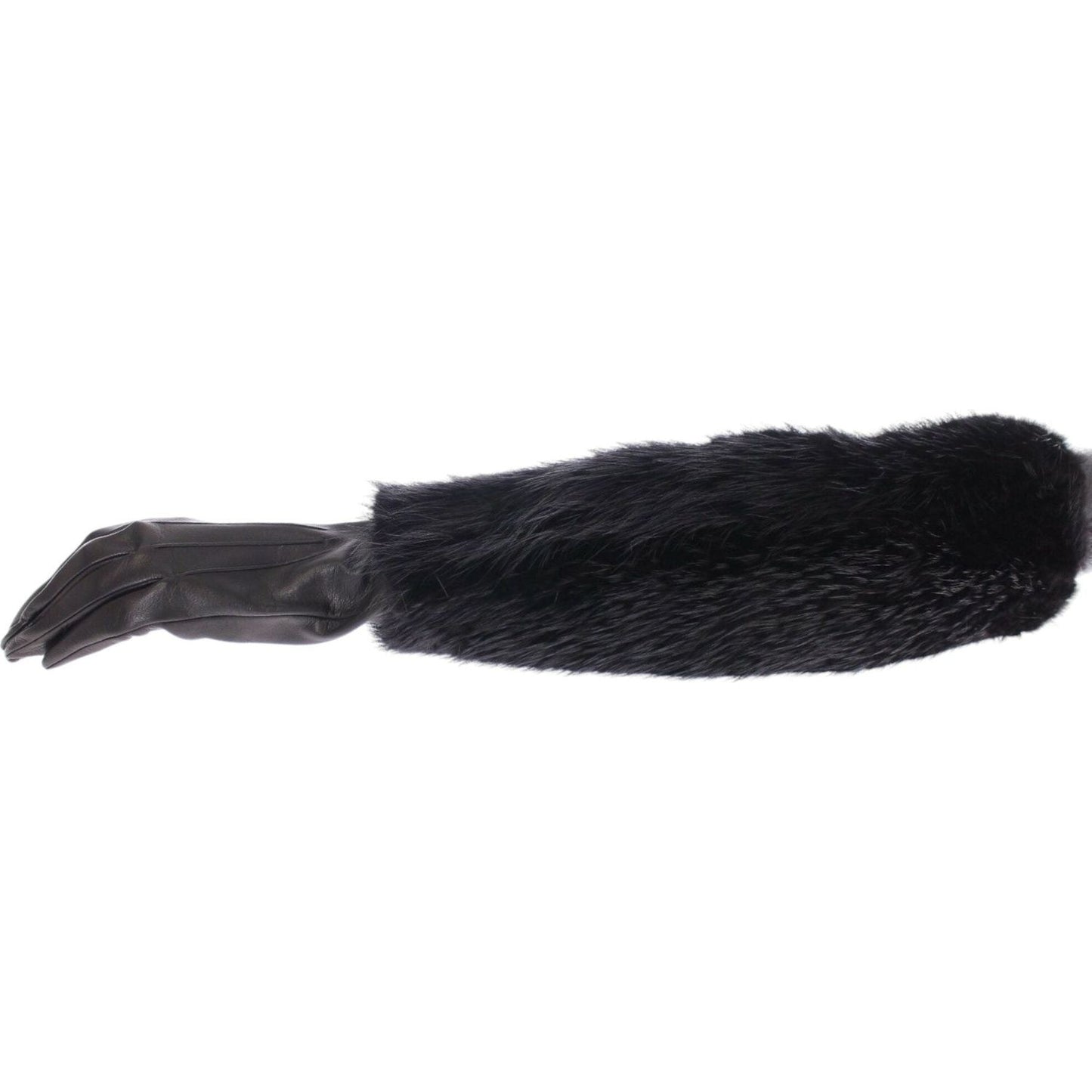 Dolce & Gabbana Black Beaver Fur Lambskin Leather Elbow Gloves