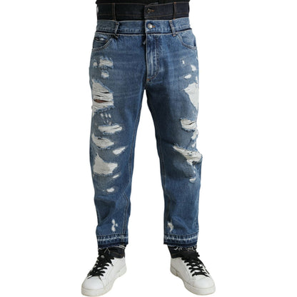 Dolce & Gabbana Blue Tattered Cotton Men Denim Jeans