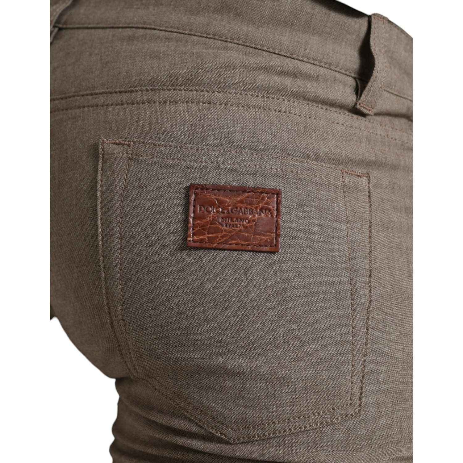 بنطلون ضيق من القطن البني الأنيق من دولتشي آند غابانا