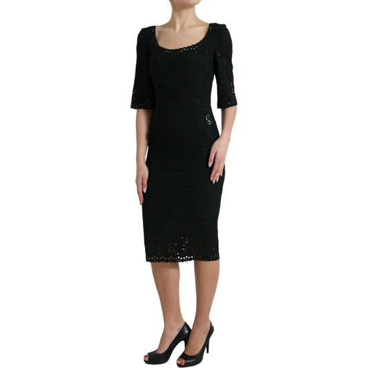 Dolce & Gabbana Black Floral Lace Viscose Bodycon Midi Dress DR281010-40