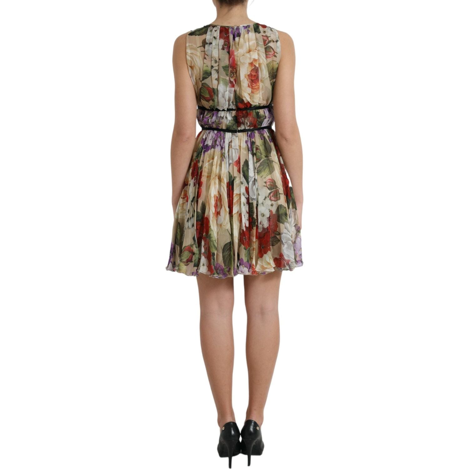 Dolce & Gabbana Beige Floral Sleeveless A-line Mini Dress