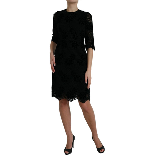 Dolce & Gabbana Black Floral Lace Cotton Bodycon Dress DR281038-40