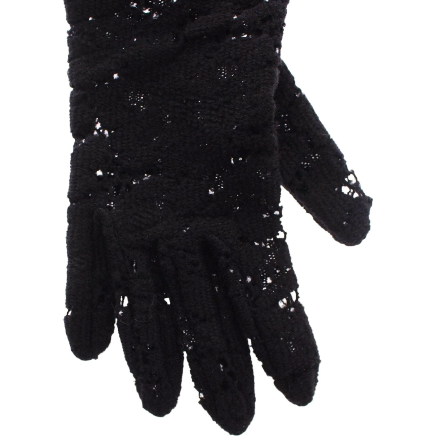 Dolce & Gabbana Black Lace Wool Lambskin Fur Elbow Gloves