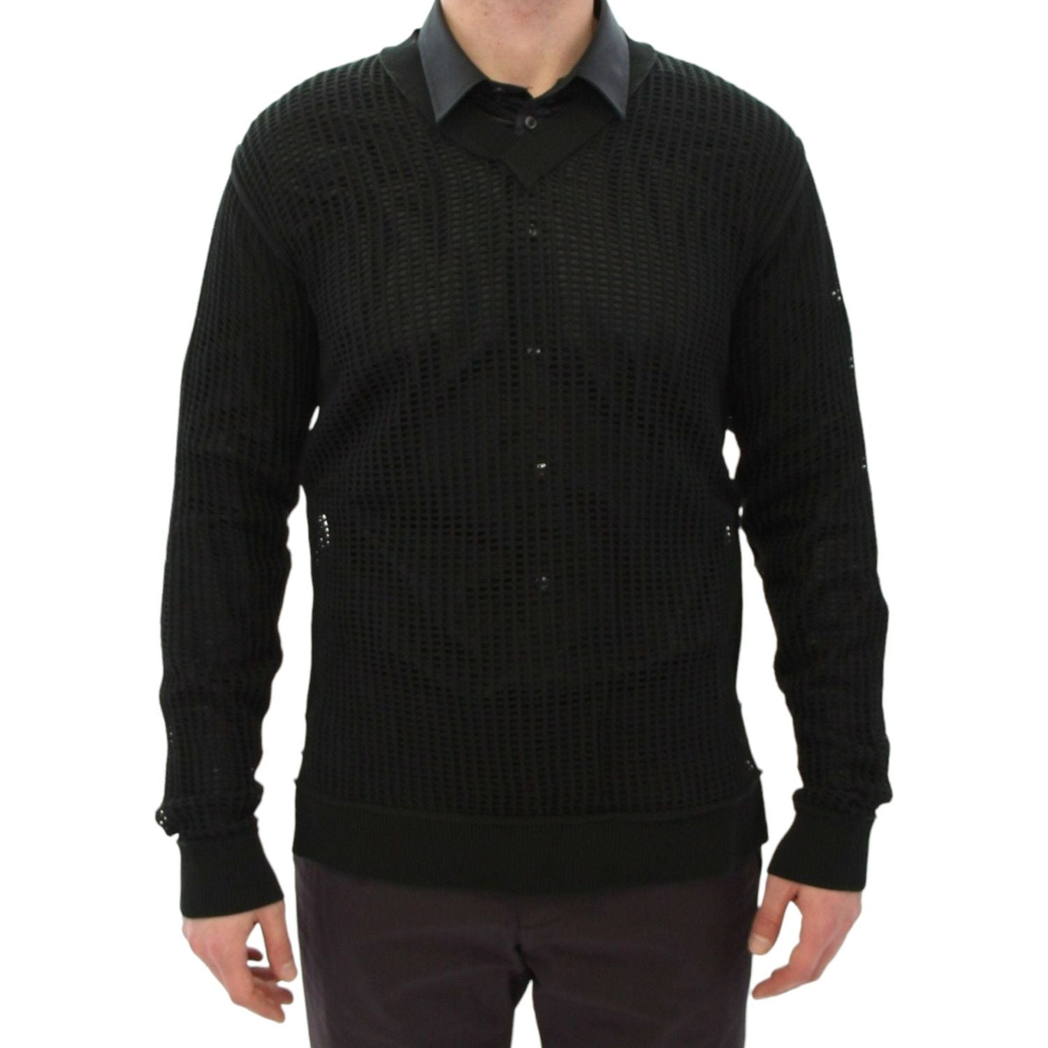 سترة محبوكة أنيقة بفتحة رقبة على شكل حرف V باللون الأخضر الداكن من دولتشي آند غابانا