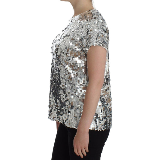 Dolce & Gabbana Silver Sequined Crewneck Blouse T-shirt Top SIG13202-2