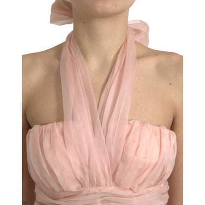 Dolce & Gabbana Pink Silk Chiffon Halter A-line Pleated Midi Dress