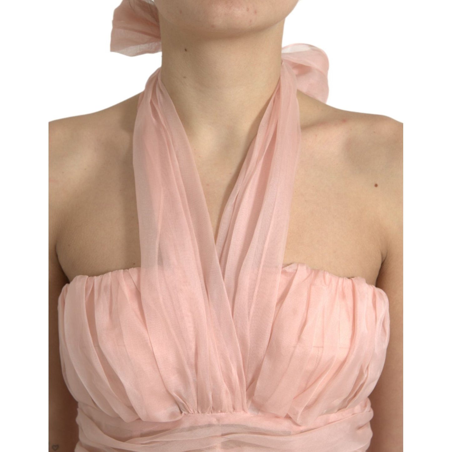 Dolce & Gabbana Pink Silk Chiffon Halter A-line Pleated Midi Dress DR281048-38
