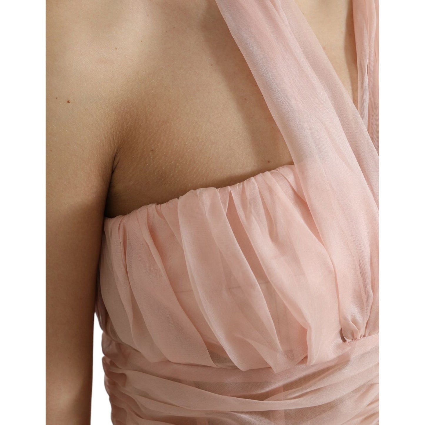 Dolce & Gabbana Pink Silk Chiffon Halter A-line Pleated Midi Dress DR281048-38