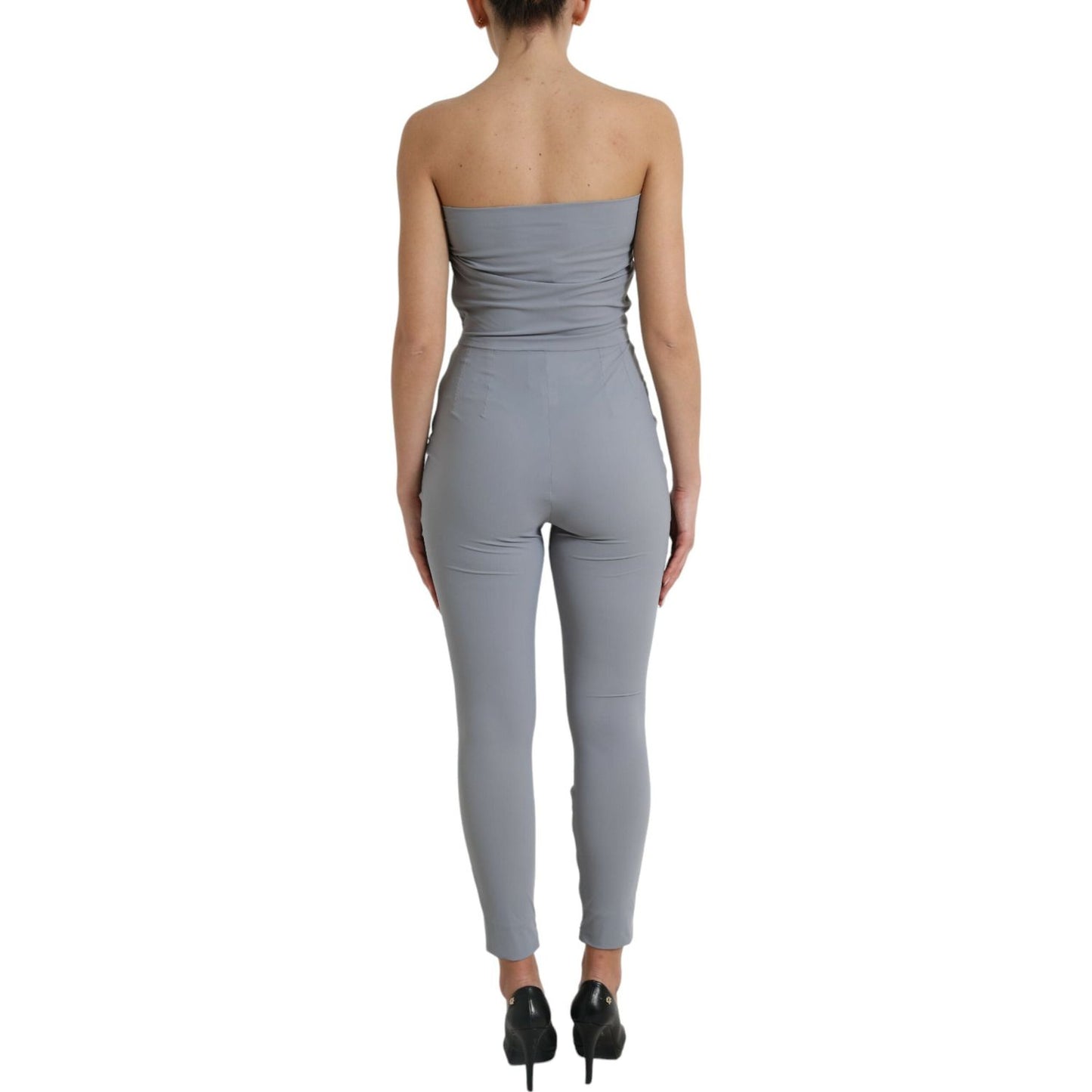Dolce & Gabbana Gray Nylon Strapless Bodycon Jumpsuit Dress