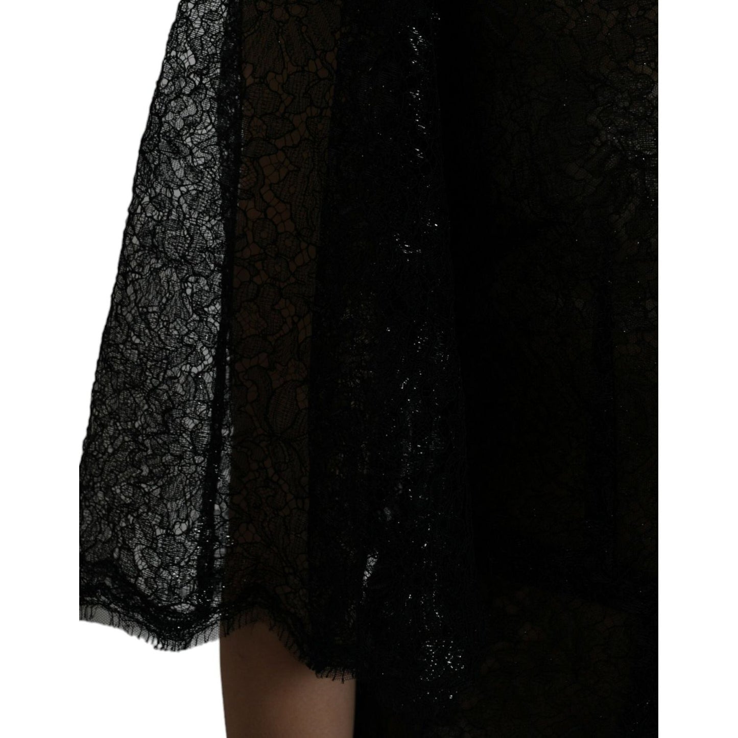 Dolce & Gabbana Black Floral Lace Sheer A-line Midi Dress DR281116-48
