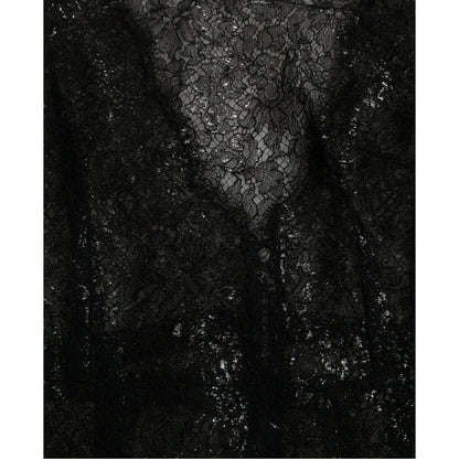 Dolce & Gabbana Black Floral Lace Sheer A-line Midi Dress