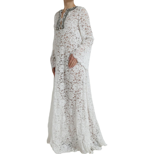 Dolce & Gabbana White Lace Crystal Embellished Shift Dress DR281122-42