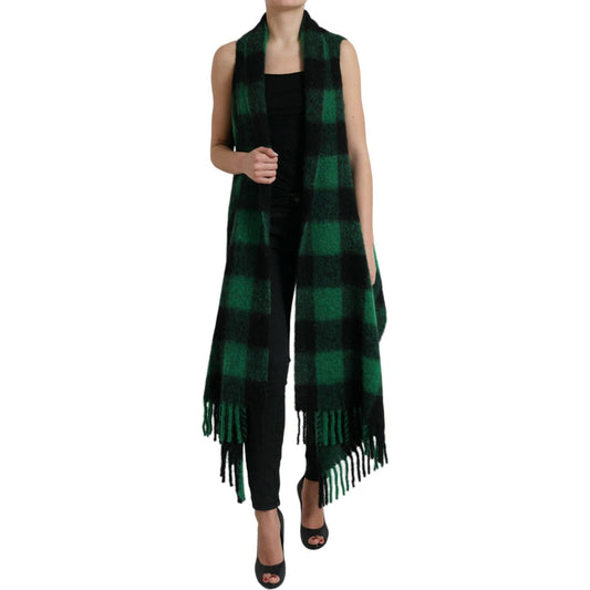 Dolce & Gabbana Black Green Buffalo Check Poncho Coat Jacket JKT3750-40