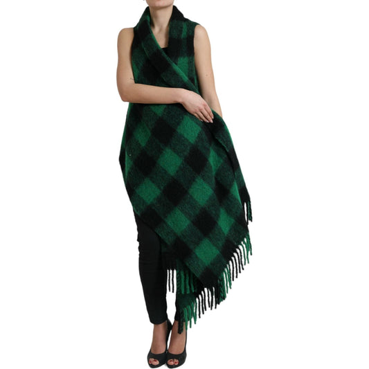 Dolce & Gabbana Black Green Buffalo Check Poncho Coat Jacket JKT3750-40