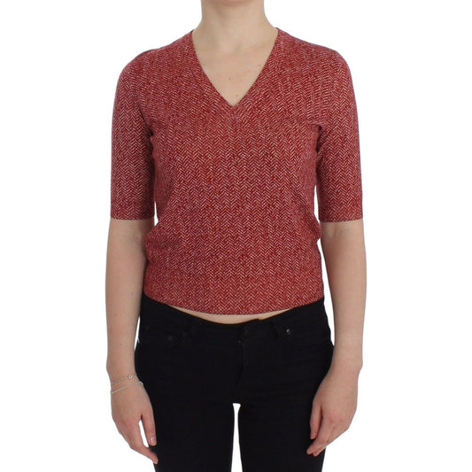 Dolce & Gabbana Red Wool Tweed Short Sleeve Sweater Pullover SIG13317-1