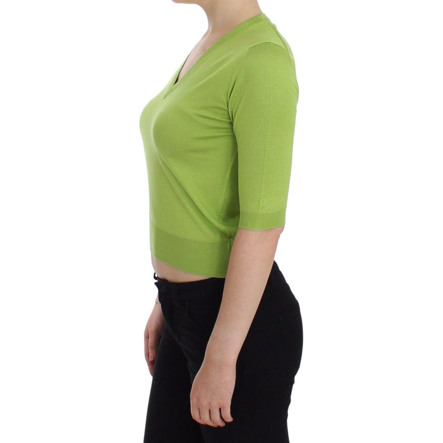 Dolce & Gabbana Green Wool V-neck Pullover Sweater Top